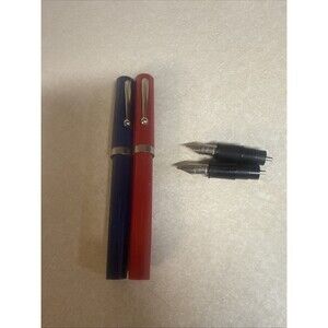 Sheaffer 1980's Red Blue with Chrome Trim Fountain Pen Italic Lot Of 2 And 2 Nib